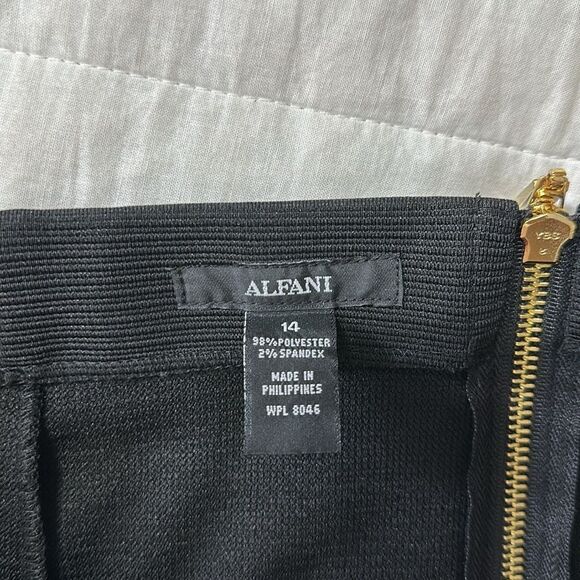 Alfani 14 Modern Edge Deep Black Ribbed Gold Tone Zip Details Pencil Skirt NWT - Picture 9 of 12